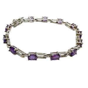 ROSS-SIMMONS .925 STERLING SILVER & Prong Set Genuine AMETHYST Tennis Bracelet 7